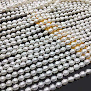 Perlas de Arroz de Agua Dulce Blancas de 6-9 mm, Hebra Suelta para Fabricación de Joyas, Venta al por Mayor, Alto Brillo - Product Image 1