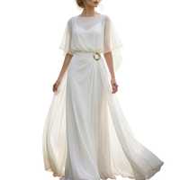 Robe longue drapée en mousseline de soie rose quartz, taille brossée or, coupe évasée fluide, style grec, rose pastel, écologique