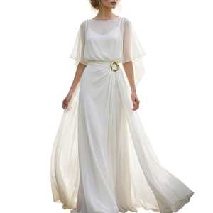 Vestido Maxi de Gasa Rosa Cuarzo con Cintura Adornada y Mangas Fluidas Tipo Kimono, Estilo Griego en Rosa Pastel - Product Image 5