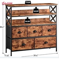 Meuble TV en bois de style américain transfrontalier avec étagères ouvertes et tiroirs en tissu, multifonctionnel pour chambres, salons et rangement multimédia