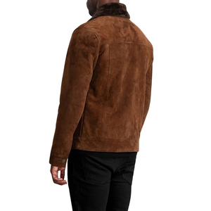 <b>Men's</b> Brown <b>Suede</b> Leather <b>Jacket</b> Turn-down Collar Button Closure Solid Color Casual Winter Wear Regular Fit - Product Image 2