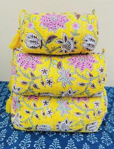 Lot de 10 trousses de toilette et de maquillage pliables en coton indien imprimé au bloc, résistantes à l'eau, pour salle de bain et voyage, style vintage bohème - Product Image 4