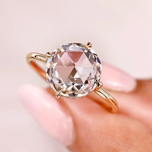 Anillo de Diamantes con Halo Oculto de Corte Rosa Redondo, 2.65 Quilates, Anillo de Compromiso y Boda con Diamantes Cultivados en Laboratorio, Joyería, Anillo de Eternidad de 14k en Vermeil - Product Image 5