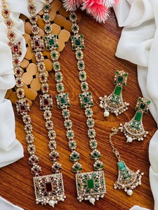 Elegante conjunto de collar choker de dos capas estilo diamante Polki de plata afgana con aretes a juego en forma de flor. - Product Image 6