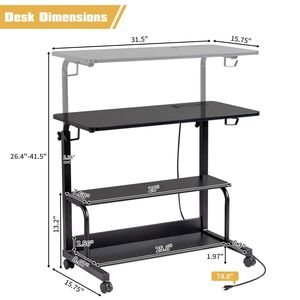 Scrivania per Computer Regolabile con Finitura Effetto Legno, Pannello in Truciolato da 15MM con Rivestimento in Melamina, 3 Porte USB e 2 Prese AC - Product Image 5