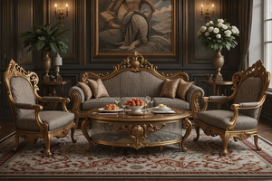 Juego de Sofás de Lujo Estilo Maharaja, Muebles de Sala de Estar Blancos y Dorados, Sofás Antiguos Personalizados en Oferta en Atlanta - Product Image 5