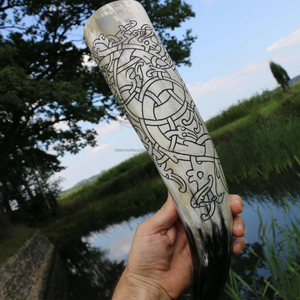 Corne à boire de buffle Viking de haute qualité fabriquée à la main naturelle durable avec support de style poli directement de l'Inde par FWE - Product Image 2