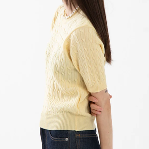 Pull en tricot torsadé pour femme, manches trois quarts, col rond, couleur unie, 100% acrylique, décontracté, automne, coupe régulière - Product Image 6