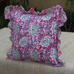 Handmade Square Block Print Boho Frill Cotton <b>Cushion</b> <b>Cover</b> for Bed Hotel & Home Decor-Eco-Friendly - Product Image 5
