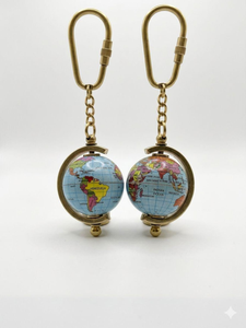 Porte-clés globe terrestre, carte du monde, laiton, style nautique, vintage, pour sac à dos, cadeau géographique, pour événements, personnalisable - Product Image 1