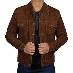 Long Sleeve Premium Mens <b>Suede</b> Leather <b>Jacket</b> Soft Genuine <b>Suede</b> Casual Modern Fit Winter Daily Fashion - Product Image 1