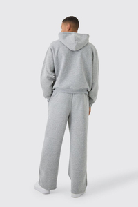 Custom Graphic Men's Grey Full <b>Zip</b> <b>Hooded</b> Tracksuit Urban Fashion Cotton Fleece Relaxed Fit Two Piece Hoodies Wholesale Supplier - Product Image 3