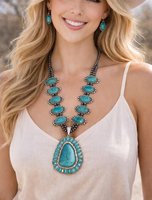 Grand collier statement turquoise, pierre ovale irrégulière, bijoux western faits à la main pour femme, cadeau tendance