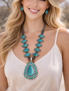 Grand collier statement turquoise, pierre ovale irrégulière, bijoux western faits à la main pour femme, cadeau tendance - Product Image 3