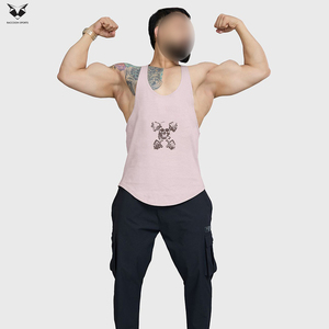 Camiseta Deportiva Informal de Algodón Transpirable con Estampado de Calavera y Mancuernas de Color Rosa para Hombre, Cuello Redondo, Logotipo Frontal, Ropa de Gimnasio - Product Image 3