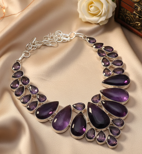 Amethyst Pear Cut <b>Statement</b> <b>Necklace</b> 925 Sterling Silver Plated Women's Bohemian Style Engagement Jewelry Link Chain Beautiful - Product Image 4