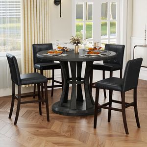 Set of 2 PVC <b>Dining</b> Leather Bar <b>Stools</b> with Solid Wood Legs - Product Image 2