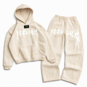 Custom <b>Men</b> Acid Wash <b>Gothic</b> Print Pullover Hoodie Sweatpants Set 2 Piece Winter Streetwear Hip Hop Fleece Tracksuit <b>Clothes</b> - Product Image 2