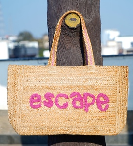 Bolso Tote de Yute con Patrón de Letras Bordadas, Estilo Bohemio para Mujer, Ligero, Ecológico, Abierto, Grande, para el Verano - Product Image 1