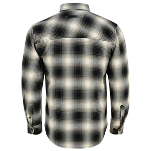เสื้อเชิ้ตผ้าสักหลาดลายสก็อตสีดำครีมเทาสำหรับผู้ชาย ผ้าฝ้ายขัดเงา แขนยาว กระเป๋าคู่ที่อก รับทำโลโก้ เสื้อผ้าลำลองแนวสตรีท ขายส่ง - Product Image 4