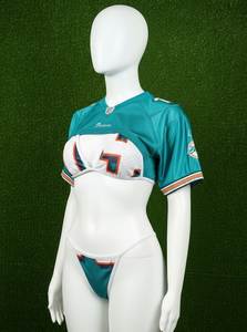 Women 2 Piece Swimwear Set Crop Top Bikini Mesh Bra <b>Thong</b> Bottoms Teal Orange White V Neck Spandex Polyester Front Logo Seamless - Product Image 6
