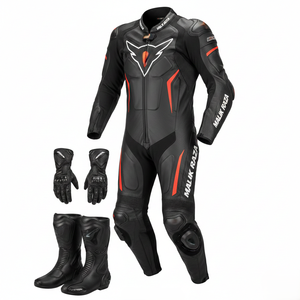 Ensemble complet de vêtements de moto en cuir pleine fleur (combinaison, gants, chaussures) - Certification CE garantie - Product Image 5