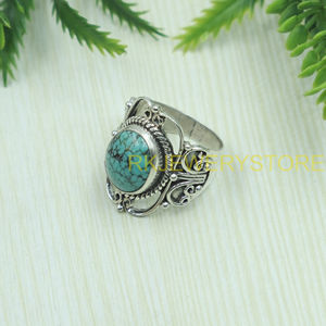 Irine Turquoise Handmade 925 Silver <b>Ring</b> Vintage Boho <b>Statement</b> <b>Ring</b> Natural Gemstone Jewelry Women Gift for Unisex Mom Him Her - Product Image 5