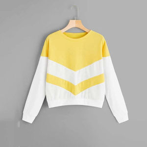 Womens Yellow and <b>White</b> Chevron Striped Crewneck <b>Long</b> <b>Sleeve</b> Sweatshirt OEM ODM Wholesale Apparel - Product Image 1
