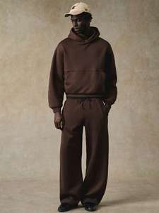 Ensemble sweat à capuche et pantalon de survêtement unisexe streetwear, couleur unie imprimée, léger, respirant, polyester/nylon, grandes tailles, logo avant - Product Image 3