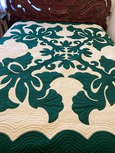 Beautiful Green Color Hawaiian <b>Quilt</b> 100% Cotton Embroidered Vintage Style Handmade Eco-Friendly Custom Size All-Season <b>Throw</b> - Product Image 1