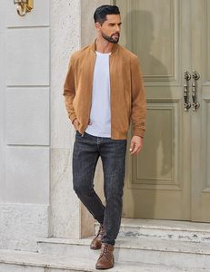 <b>Men's</b> Lightweight <b>Suede</b> Bomber <b>Jackets</b> Casual Varsity <b>Jacket</b> - Product Image 4