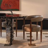 Fauteuil d'appoint en cuir FERLY, style moderne du milieu du siècle, structure en bois massif, confortable, pour salle à manger, salon
