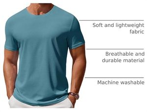 Camiseta de Manga Corta para Hombre, Color Verde Azulado, Cuello Redondo, Corte Ajustado, Tejido Transpirable, Estilo Casual - Product Image 2