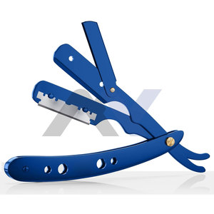 Rasoirs de barbier 100% acier inoxydable, logo personnalisé, rasoirs de barbier manuels, couleur bleue, haute durabilité, rasoirs à lame droite - Product Image 1