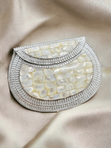 Handmade Ladies Evening <b>Clutch</b> Bags Mother of Pearl Metal Mosaic Kundan Indian Vintage Oval Multicolor Candid Metal Crafts - Product Image 6