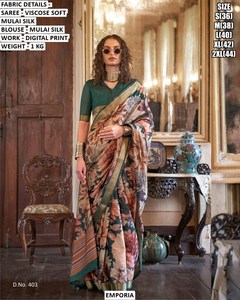 Sari de Seda Viscosa Floral Heer Mulai - Listo para Invierno y Verano, Ideal para Diwali, Bodas y Fiestas, Sin Arrugas, Absorbe la Humedad, Tradicional para Mujer - Product Image 2