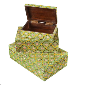 Caja decorativa de almacenamiento de joyas de recuerdo de madera con color esmaltado para joyas de niñas y mujeres - Product Image 5