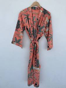 Bata Kimono de Algodón con Estampado de Bloques |   Cubrecamisón Floral Boho Hecho a Mano |   Bata de Lujo Ligera de Verano de Secado Rápido |   Regalo para Mujer - Product Image 1
