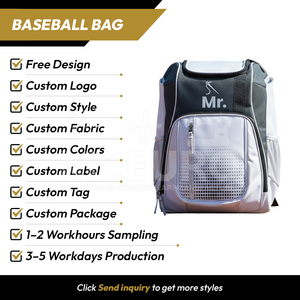 Bolsa de Béisbol Personalizada Blanca, Gris y Negra con Panel Perforado, Mochila Deportiva de Mr. Euro Manufacturing Company, Mezcla de Poliéster - Product Image 2
