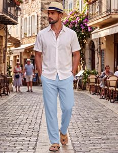 Pantalon de pyjama décontracté pour homme avec cordon de serrage, coupe droite mi-longue, en coton premium, écologique, respirant, léger et doux, avec logo personnalisé - Product Image 5