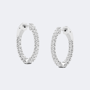 Pendientes de Aro con Diamantes de Corte Redondo de 1.10CTW con Engaste Compartido Tipo Eternity - Product Image 2