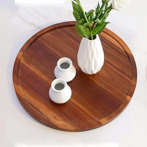 Plateau à café rond en bois à motif floral moderne, plateau de service décoratif pour le thé, ensemble de bols à trempette et soucoupes pour café et maison - Product Image 5