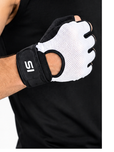 SI Men's Breathable <b>Fingerless</b> Gym <b>Gloves</b> White <b>Black</b> Athletic Fit Workout Training Sports Gear - Product Image 2