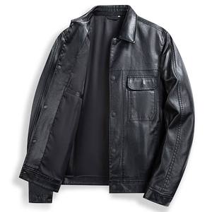 <b>Mens</b> High Quality Casual <b>Leather</b> Jacket Spring Autumn Windproof Light <b>Long</b> Sleeve Winter Jacket OEM Custom Biker <b>Coat</b> - Product Image 1