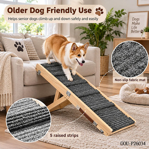 Wooden Foldable Pet Ramp With Non-Slip Gray <b>Carpet</b> For Cats Indoor Use Adjustable Wooden <b>Dog</b> Ramp - Product Image 2