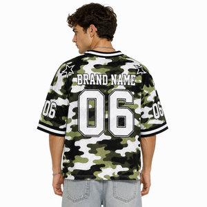 Trendy <b>Hip</b> Hop Unisex Boxy Oversized Crop Top Customizable Camo Forest Print American Football Jersey Retro Activewear Varsity - Product Image 5