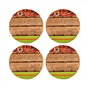 Round Wooden <b>Coaster</b> <b>Set</b> Of 4 Pcs With Wood Finished For Hot & Cold Cover Of Beverage Kitchenware <b>Coaster</b> <b>Set</b> - Product Image 5