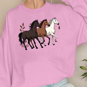 Sweat-shirts décontractés pour femmes en tricot imprimé avec trois chevaux EQUESTRIAN - Product Image 1