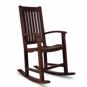 Fauteuil à bascule traditionnel en bois massif à dossier haut avec base courbée, mobilier de salon rustique et classique - Product Image 2