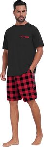 Men's Plus Size Cotton Plaid Shorts <b>Set</b> Casual Summer Two Piece Sleepwear Red Black Checkered Pattern <b>Knitted</b> Fabric - Product Image 5